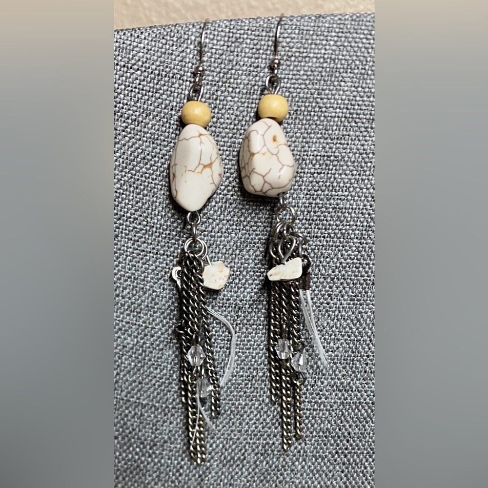Southwest Faux “White Turquoise” Dangle Earrings